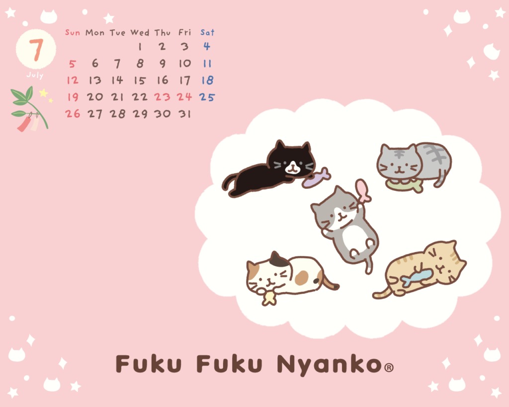 2020年7月カレンダー付pc壁紙 1280 1024ピクセル Fuku Fuku Nyanko Official Web Site