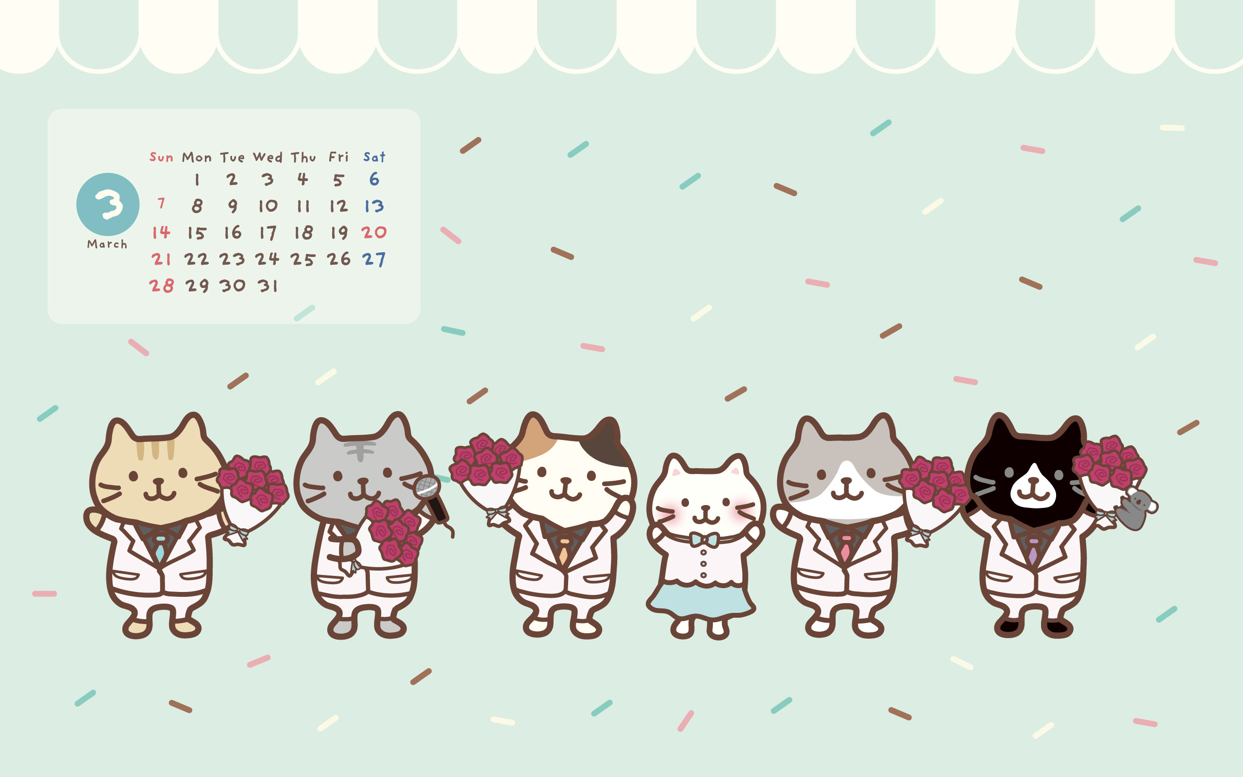 21年3月カレンダー付pc壁紙 2560 1600ピクセル Fuku Fuku Nyanko Official Web Site