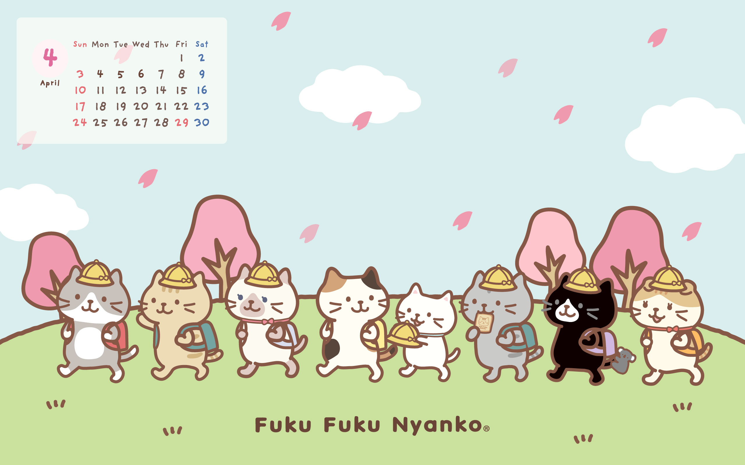 22年4月カレンダー付pc壁紙 2560 1600ピクセル Fuku Fuku Nyanko Official Web Site