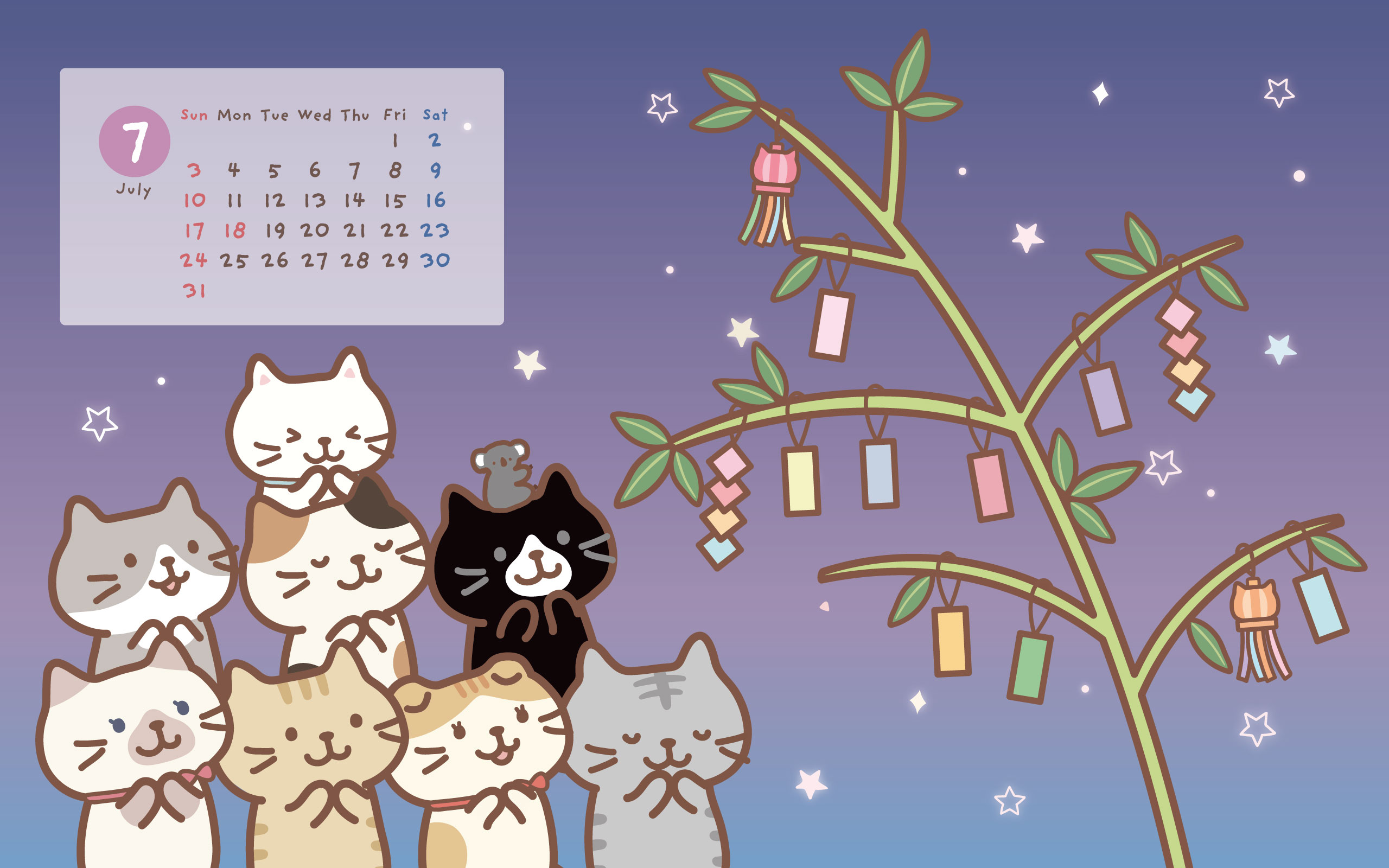 22年7月カレンダー付pc壁紙 2560 1600ピクセル Fuku Fuku Nyanko Official Web Site
